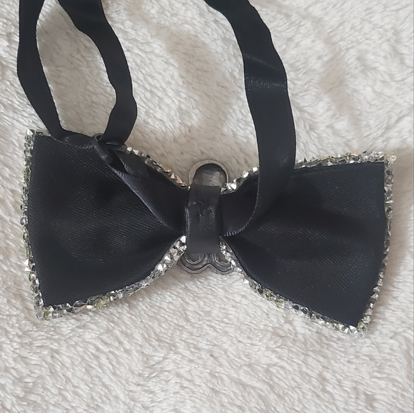Steampunk octopus mens rhinestones bling bowtie wedding Halloween black silver - Picture 3 of 13